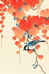 紅葉と小鳥 日本画